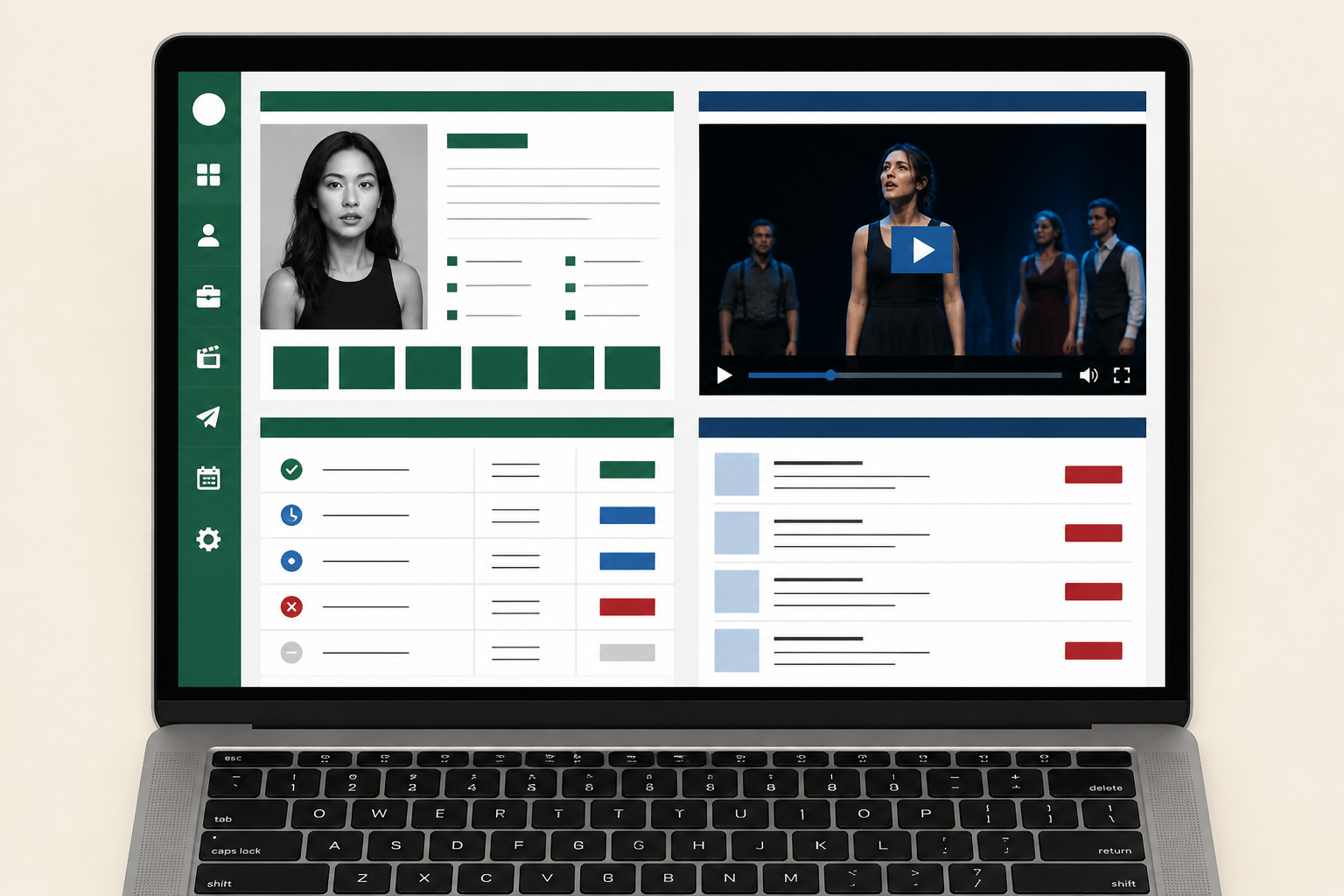 The AWWDITION EPK builder and audition dashboard showing a profile, reel, submissions tracker and casting calls feed.